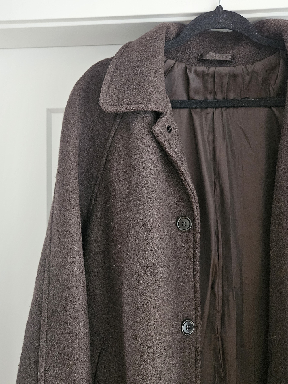 H&M Dark Brown Wool-Blend Car Coat Sz Large Oversized - Picture 3 of 6
